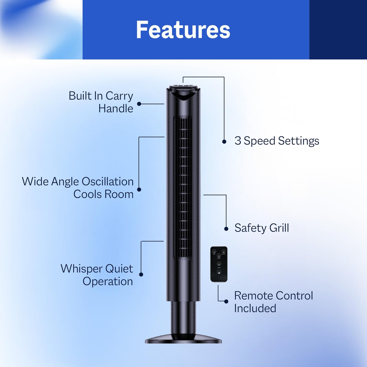 Cool Living 36-Inch 3-Speed Oscillating Tower Fan w/ Remote