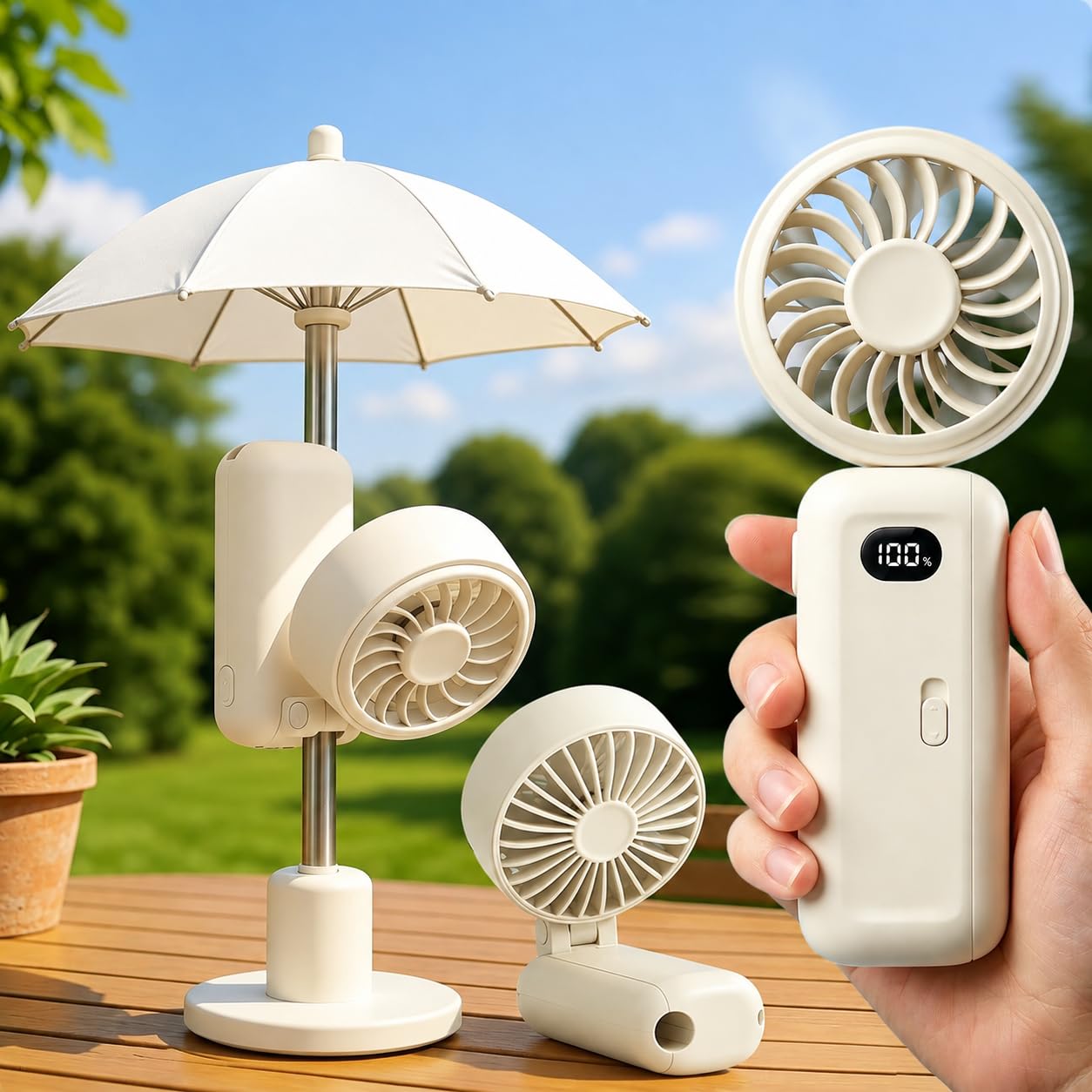 Savepe Portable Mini Clip-on Fan, 5 Wind Speeds, 180° Adjustable, Foldable, 6-Hour Battery, USB-C, for Umbrella, Travel, Beach, Camping