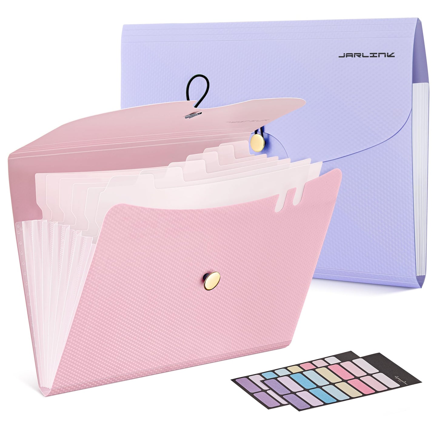 JARLINK 7 Pockets Expanding File Folder, A4 Accordion folders, Pupple&Pink