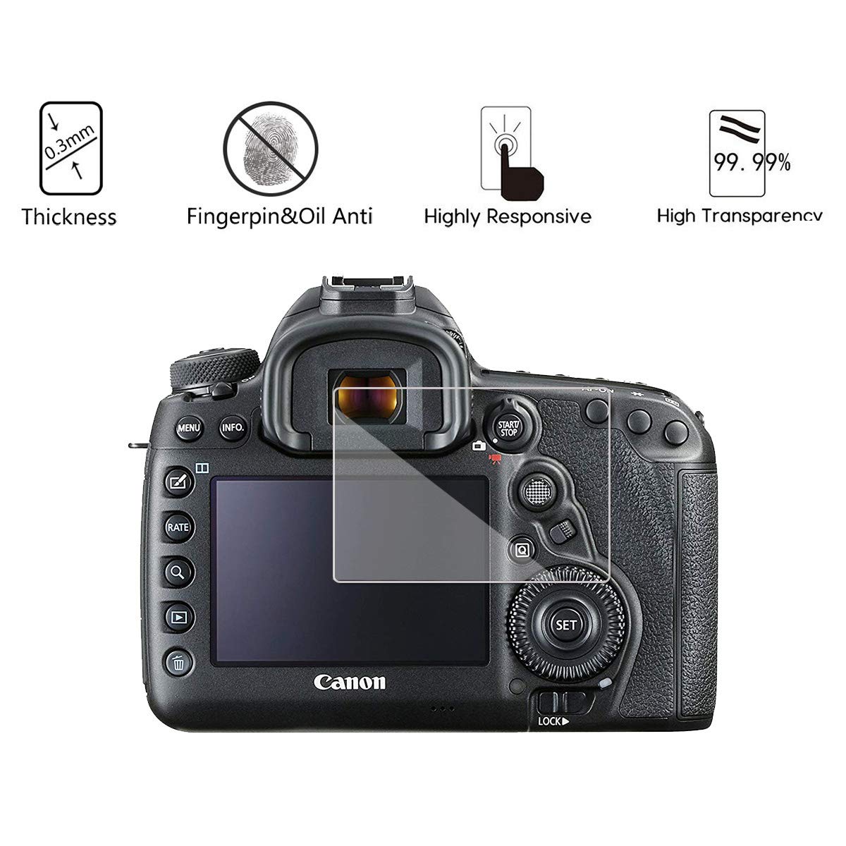 [3-Pack] Tempered Glass Screen Protector for Canon EOS 5D Mark IV 5D4 5DIV 5DS 5DS R DSLR Camera, AKWOX [0.3mm 2.5D High Definition 9H] Optical LCD