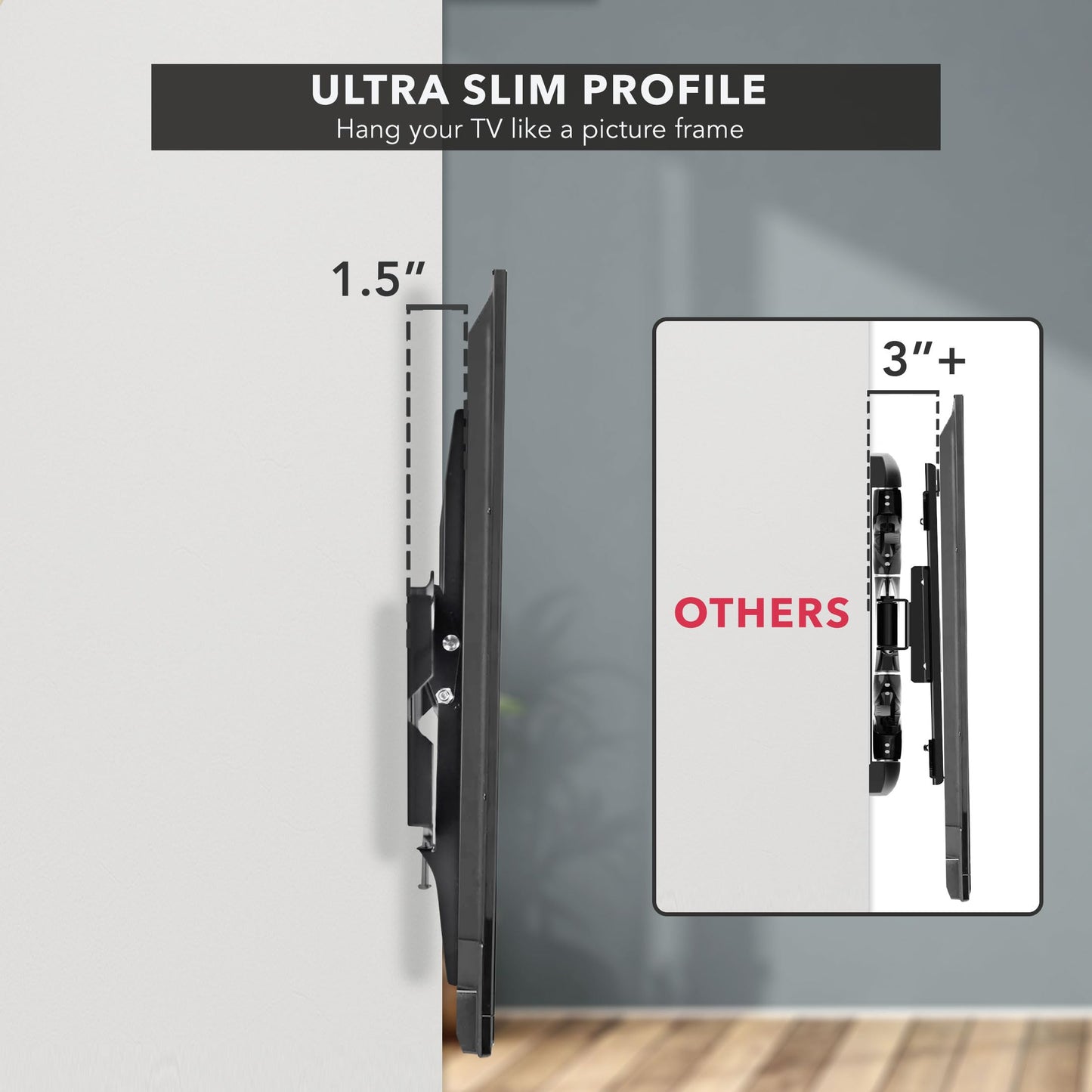 Mount-It! Heavy-Duty Low-Profile Tilt TV Wall Mount for 65-90 Inch TVs | Ultra-Slim 1.5" Depth, Holds 220 lbs | Downward Tilt for Anti-Glare | VESA
