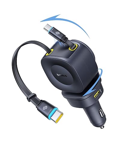 Baseus 163W Retractable Car Charger USB C Fast Charging, PrimeTrip VR2 Max 4 in 1 Fast Car Charger with Dual Retractable USB C Cable for iPhone 17 16