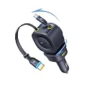 Baseus 163W Retractable Car Charger USB C Fast Charging, PrimeTrip VR2 Max 4 in 1 Fast Car Charger with Dual Retractable USB C Cable for iPhone 17 16