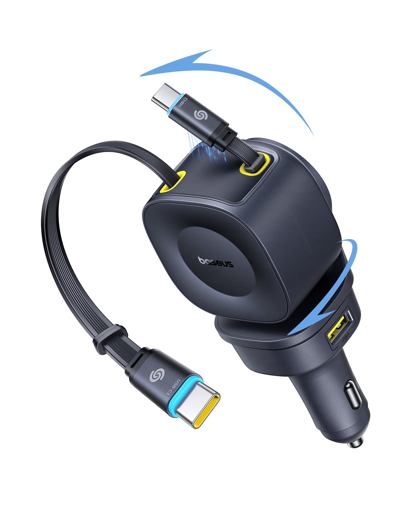 Baseus 163W Retractable Car Charger USB C Fast Charging, PrimeTrip VR2 Max 4 in 1 Fast Car Charger with Dual Retractable USB C Cable for iPhone 17 16