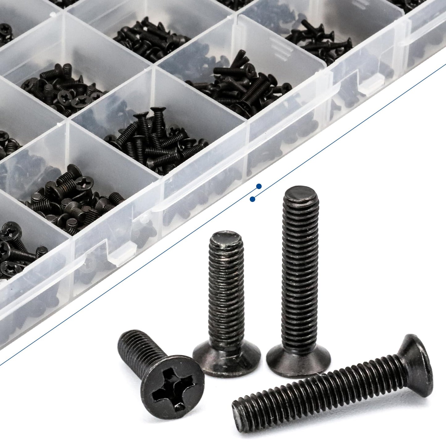 NINDEJIN 720pcs Laptop Notebook Computer Carbon Steel Screws Kit Set, Flat Head Phillips Screw Assortments, M1.4/1.7/2/2.5/3 Countersunk ssd Screws