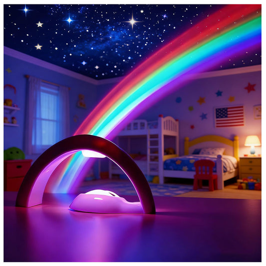 Rainbow Projector Night Light for Kids Bedroom, USB/ Battery Powered LED Rainbow Lamp with 10-Min Auto-Off Sleep Timer, Rainbow Projection Signs Wall
