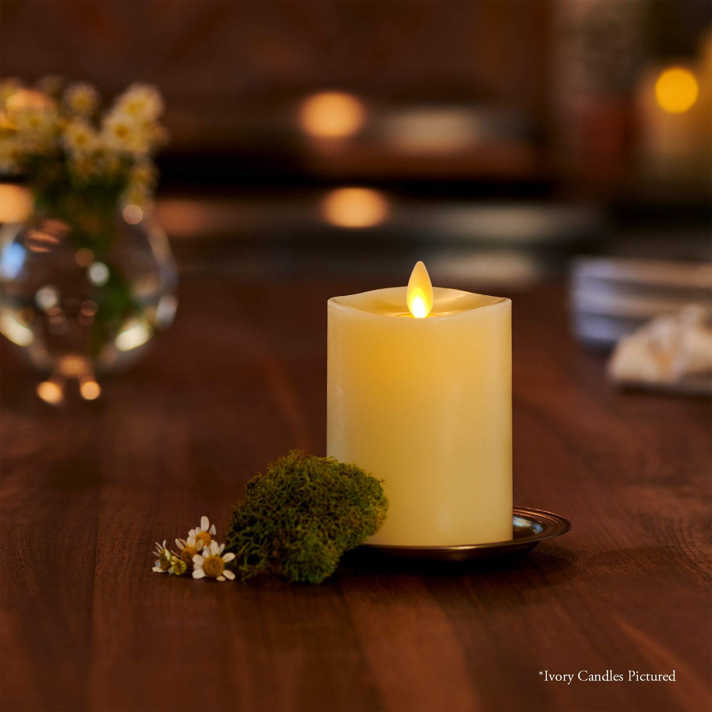 Luminara Flameless Pillar Candle, Small (4.5 inches, Unscented) Real-Flame Effect, Melted Edge, Real Wax, Smooth Finish, White, LED Battery-Powered