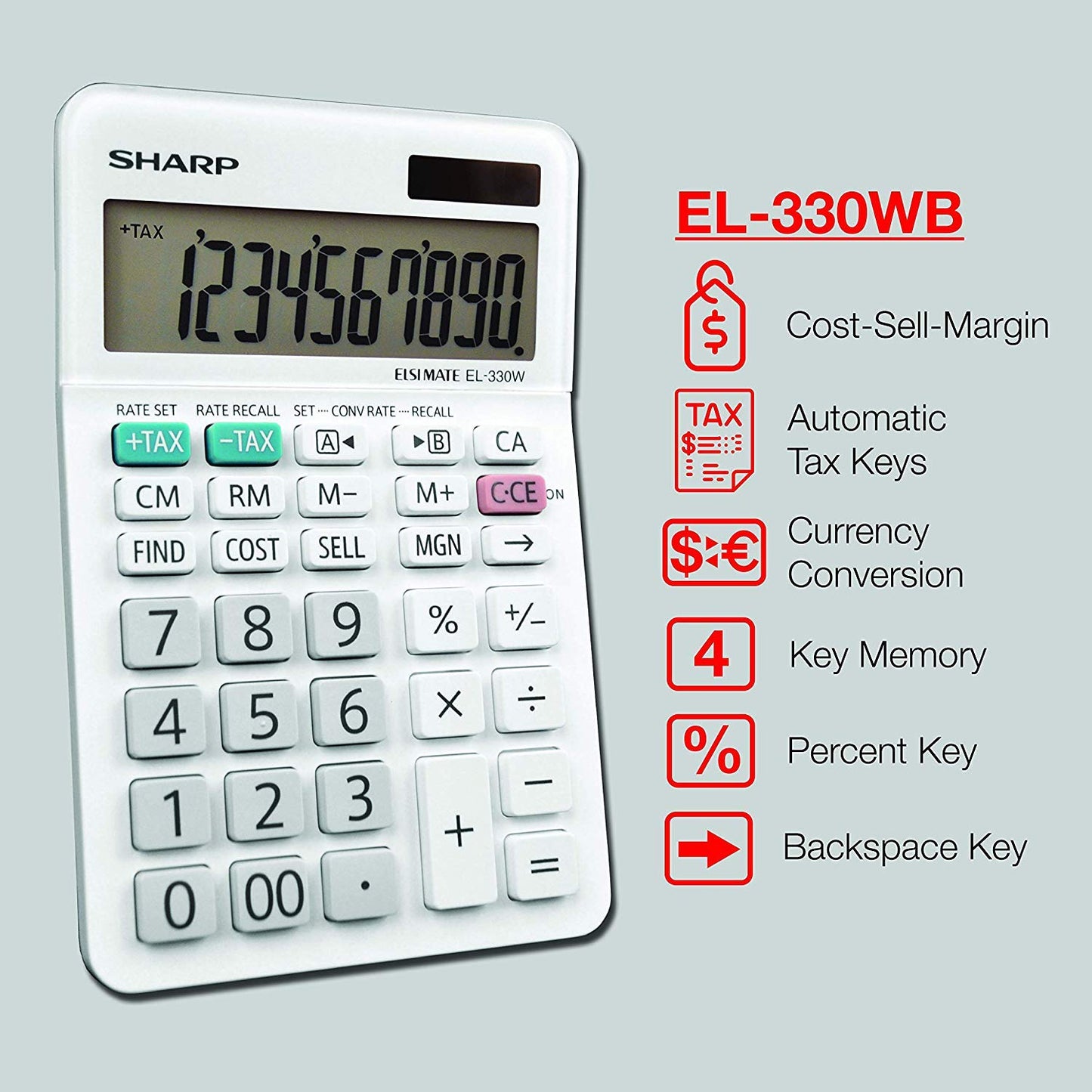 Sharp EL-330WB Standard Function Basic Desktop Calculator, Large Display, for Home and Office, Dual Power, Solar and Battery 5 Pack5