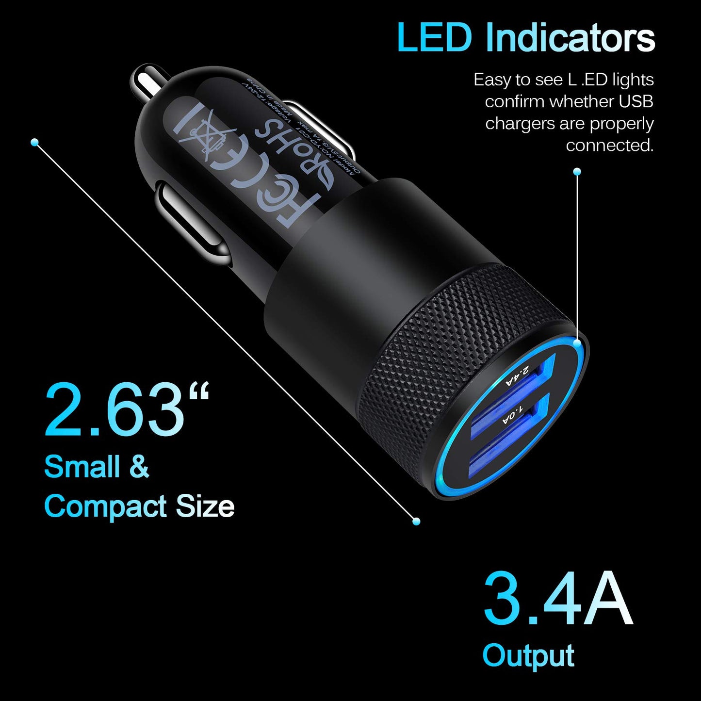 Fast Car Charger, 2Pack 3.4A Fast Charging Car Adapter Dual Port Cigarette Lighter USB Charger for iPhone 16e 16 15 14 13 12 11 Pro Max SE XR XS X 8 7