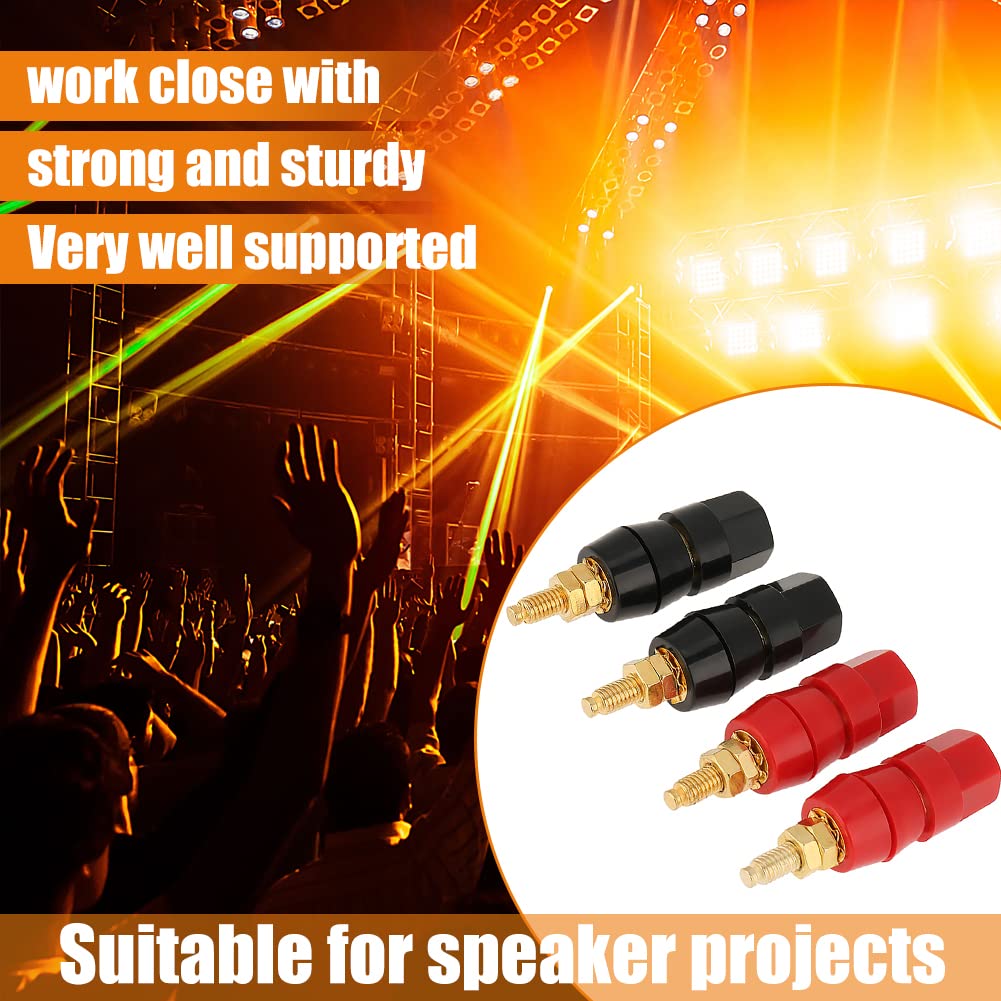 Banana Plug Speaker Binding Post, 4 Pcs Black & Red Audio Speaker Binding Post for Banana Jack Connector