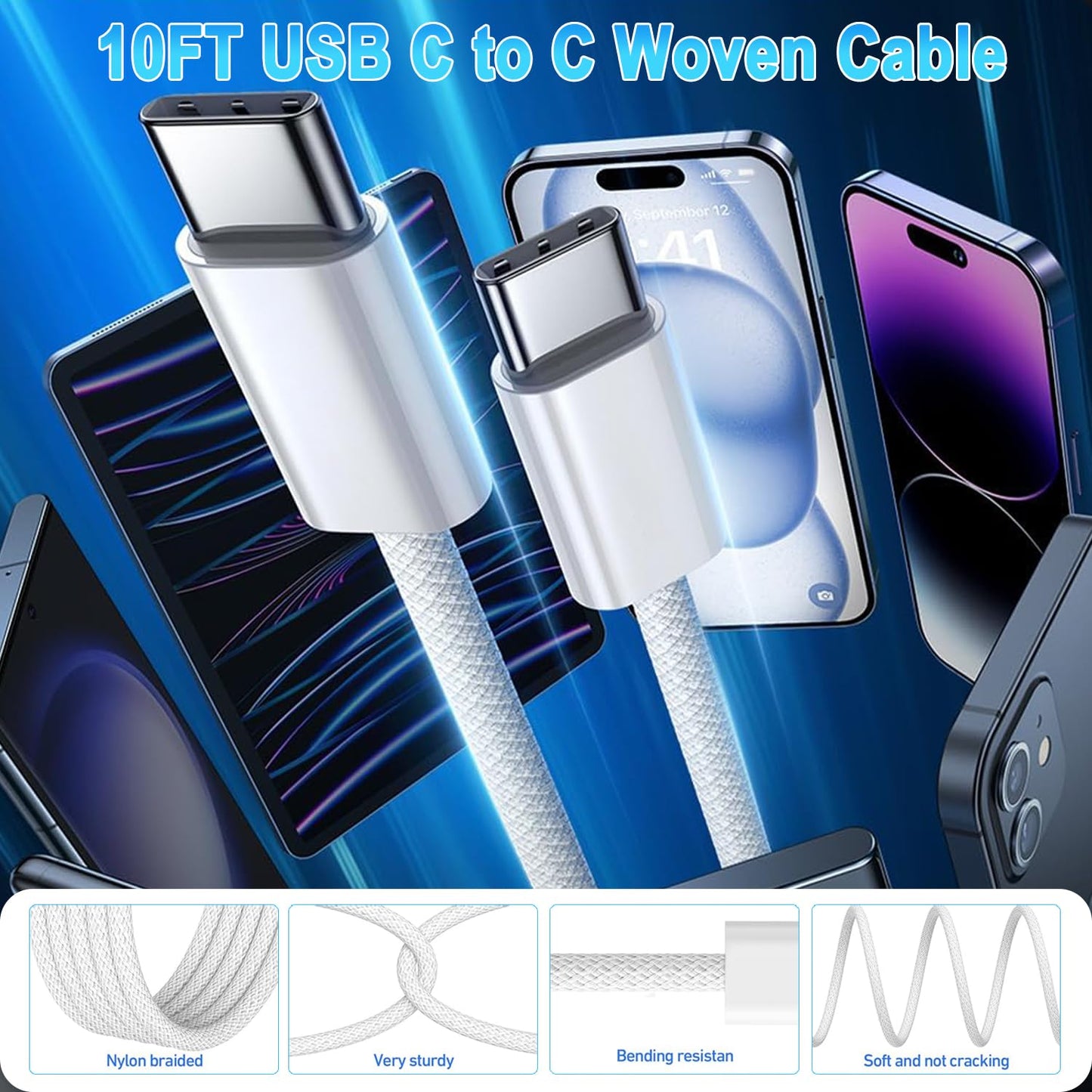 iPhone Charger Fast Charging,[Apple MFi Certified]2Pack USB C Wall Charger Block iPhone Charger 10FT USB C to C Woven Cable for iPhone 17E/17