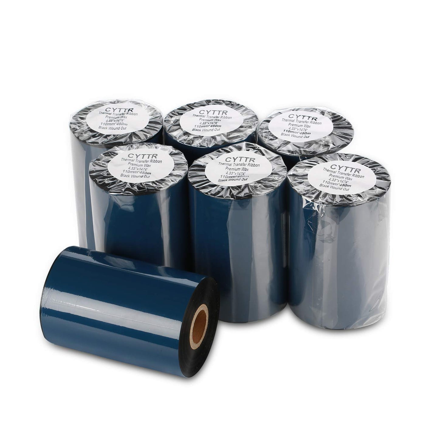 CYTTR Thermal Transfer Ribbon - Premium Wax Printer Ribbon 1" Core Ink Out- 1 Roll (4.33" x 1476') 110mm450m for Zebra