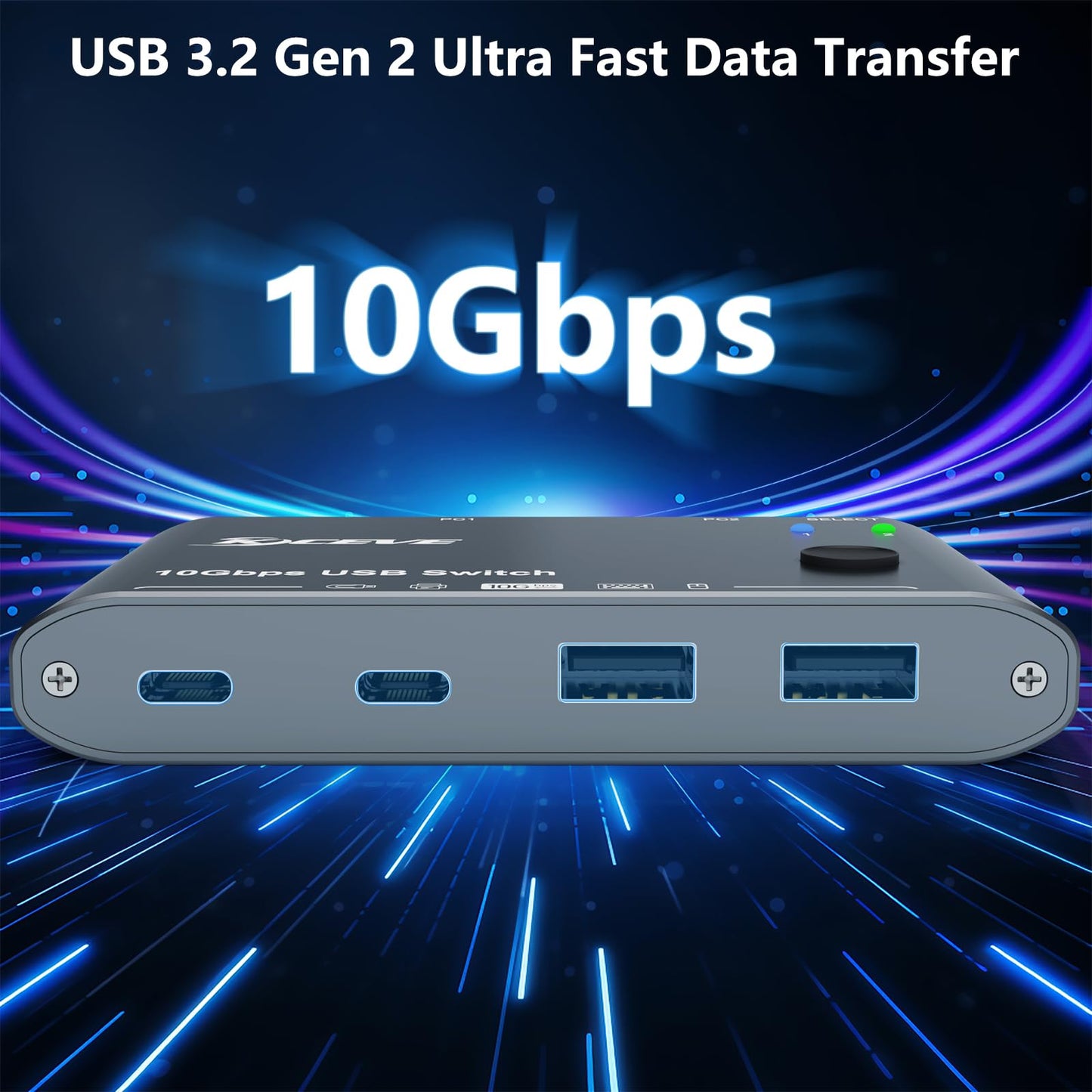 10Gbps USB C Switch 2 Laptops 2 in 4 Out USB 3.2 Switcher 2 Computers Share Keyboard Mouse, Printer, Camera, Headphone, 10Gbps Data Power Cable &