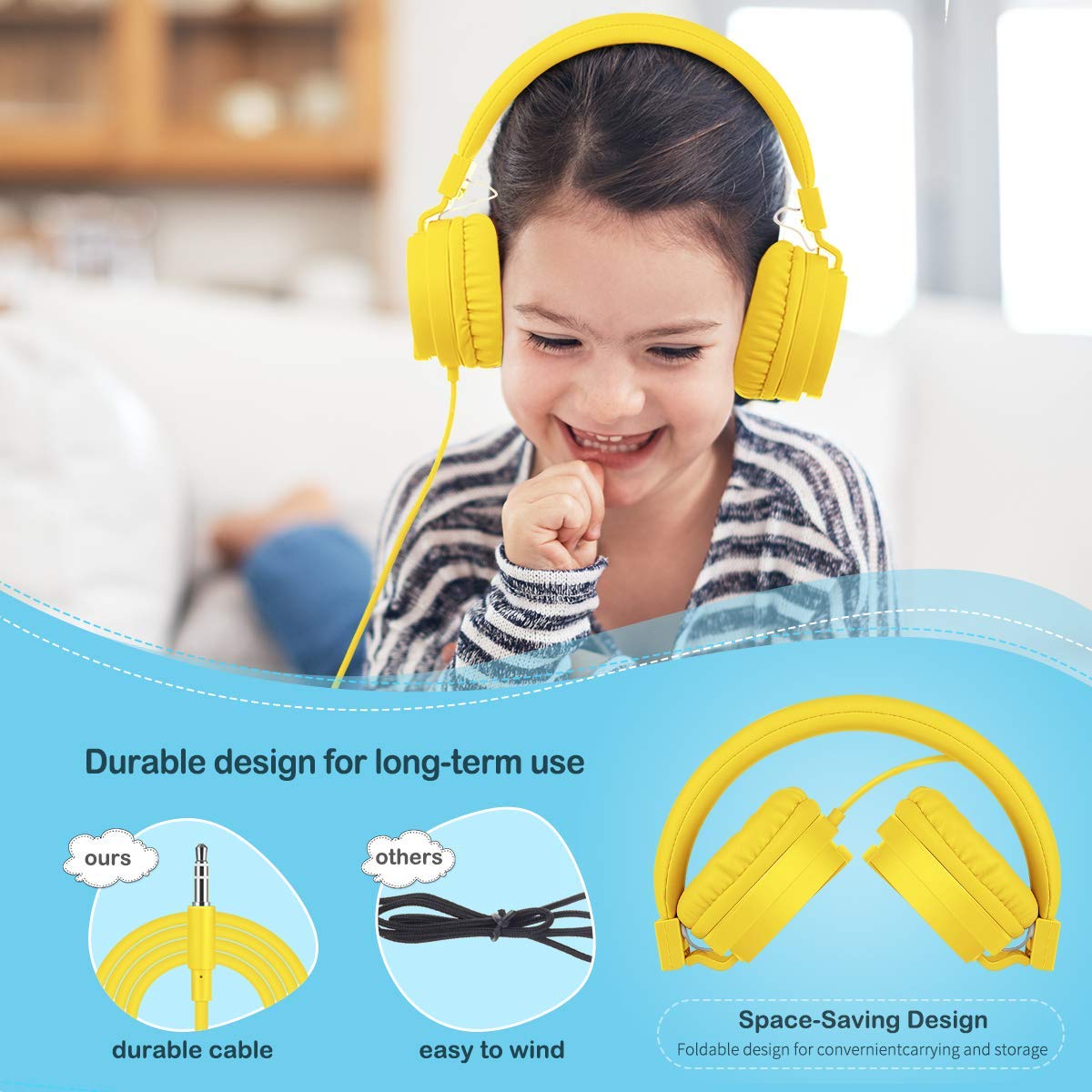 gorsun Kids Headphones, Lightweight Stereo Wired Toddler Headphones, Adjustable Headband Children's Headset for Smartphones Computer Pad…