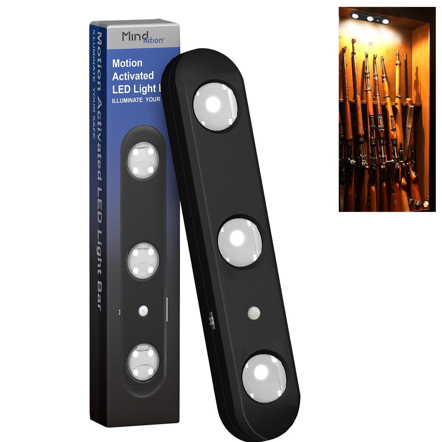 MIND&ACTION Gun Safe Lights,Motion Activated LED Light for Gun Safe Gun Cabinet, Ultra Bright Rotatable LED Lens for Directional Lighting Battery
