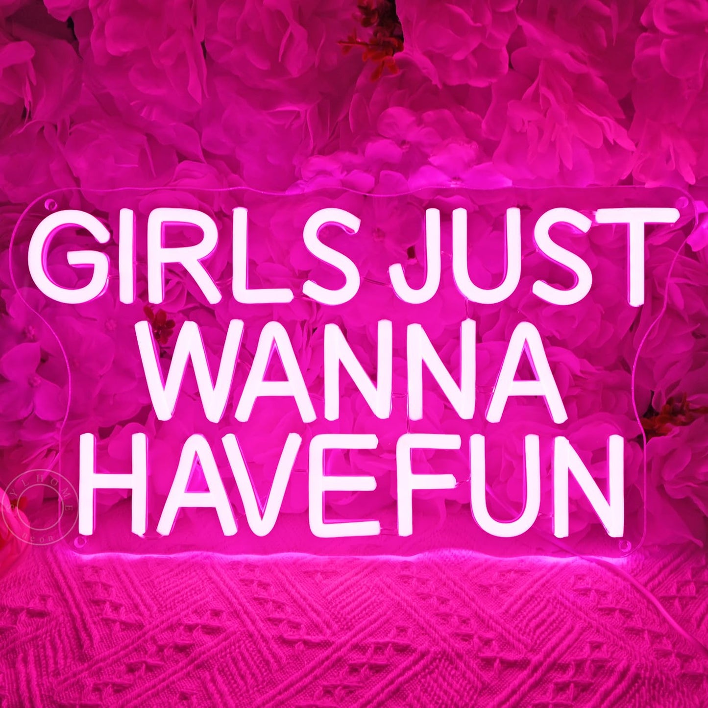 SYLHOME Pink Led Neon Light Sign Girls Just Wanna Have Fun Bedroom Girls Room Wall Decor Sign Birthday Wedding Christmas Party Backdrop Sign USB