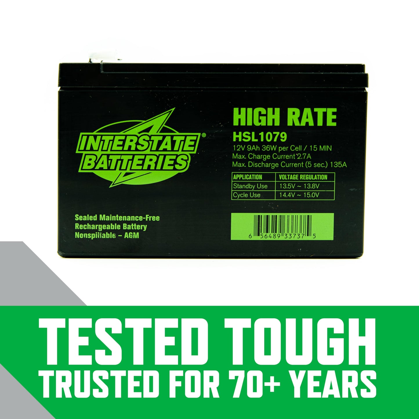Interstate Batteries 12V 9Ah High Rate Battery (F2 Terminal) SLA AGM VRLA Rechargeable Replacement for APC Smart-UPS, UPS Back Up Systems, Security…