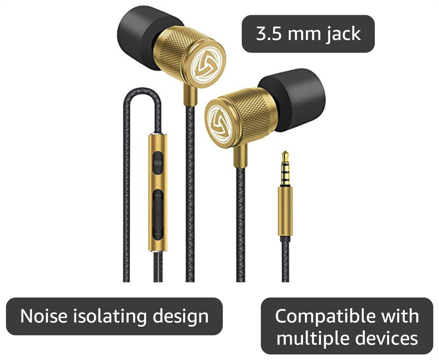 LUDOS Ultra Wired Earbuds in-Ear Headphones, 5 Years Warranty, Earphones with Microphone, Noise Isolating Ear Buds, Memory Foam for iPhone, Samsung