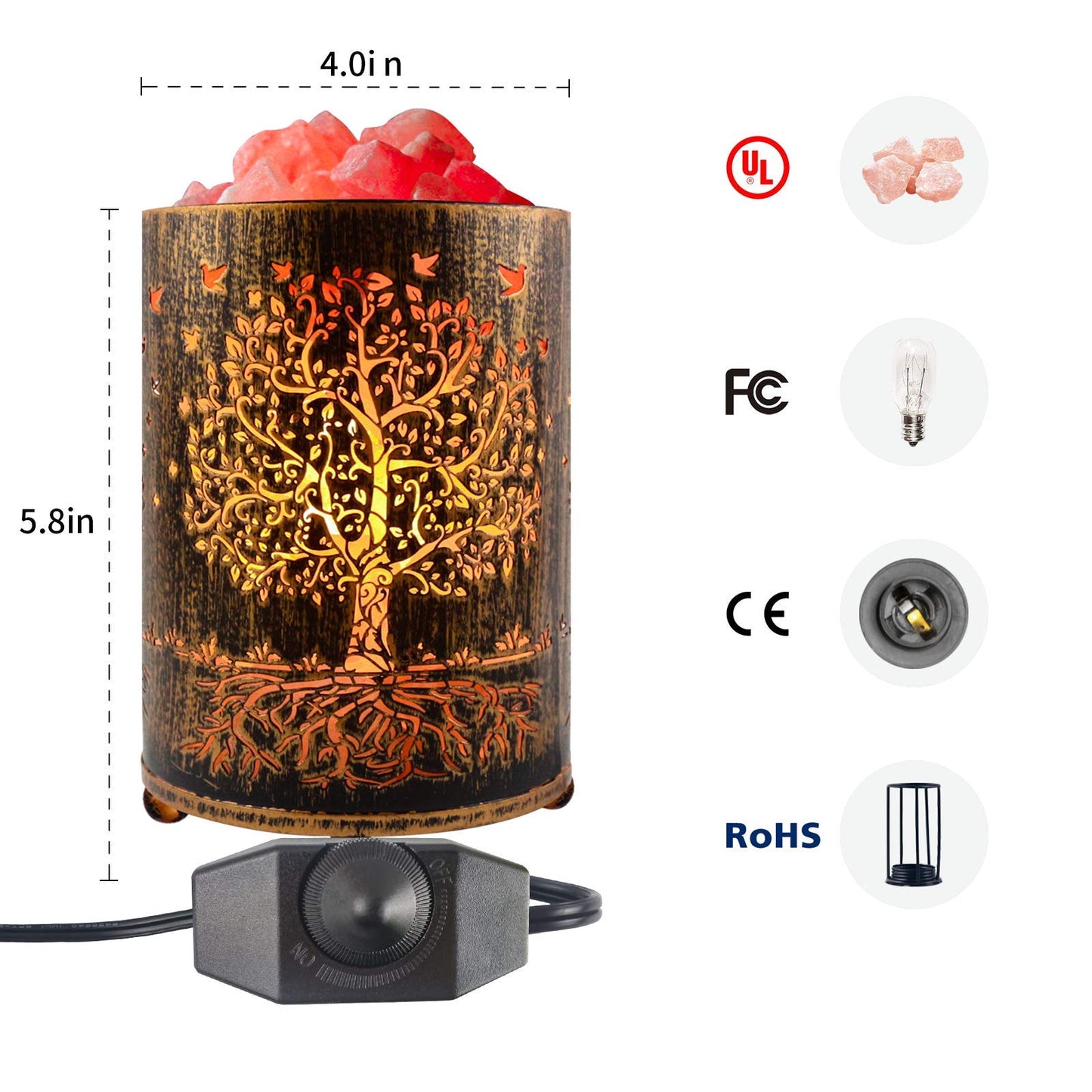 Salt Lamps Night Light, Himalayan Salt Rock Lamp with Dimmer Switch, Tree of Life Salt Basket Lamp, Retro Decor Salt Crystal Desk Light with 15W
