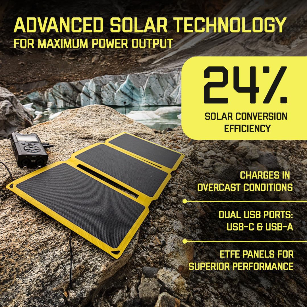 SunJack 25 Watt Foldable IP67 Waterproof ETFE Monocrystalline Solar Panel + 2X 10000mAh Power Banks with USB-A and USB-C for Cell Phones, Tablets
