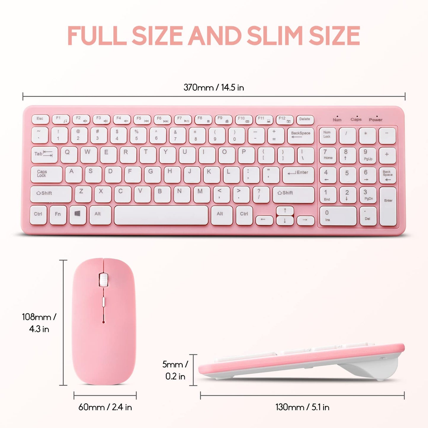 Wireless Keyboard and Mouse Combo, Compact Quiet Wireless Keyboard and Mouse Set 2.4G Ultra-Thin Sleek Design for Windows, Computer, Desktop, PC