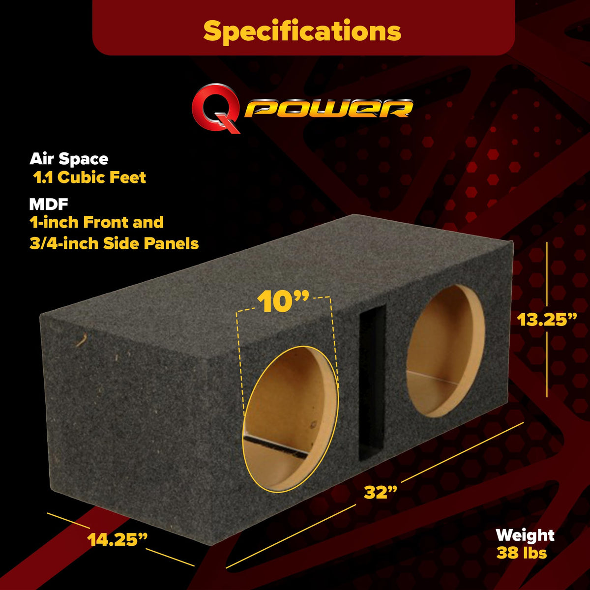 Q Power HD210-VENTED Dual 10-Inch Vented Subwoofer Box