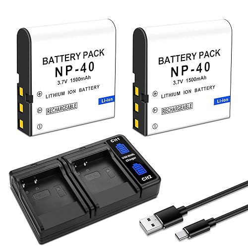 2-Pack NP-40 Battery with USB Dual-Channel Charger Compatible for Casio NP-40 Kodak LB-060,GE GB-60 Exilim EX-Z400, Exilim EX-FC100, Exilim