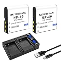 2-Pack NP-40 Battery with USB Dual-Channel Charger Compatible for Casio NP-40 Kodak LB-060,GE GB-60 Exilim EX-Z400, Exilim EX-FC100, Exilim