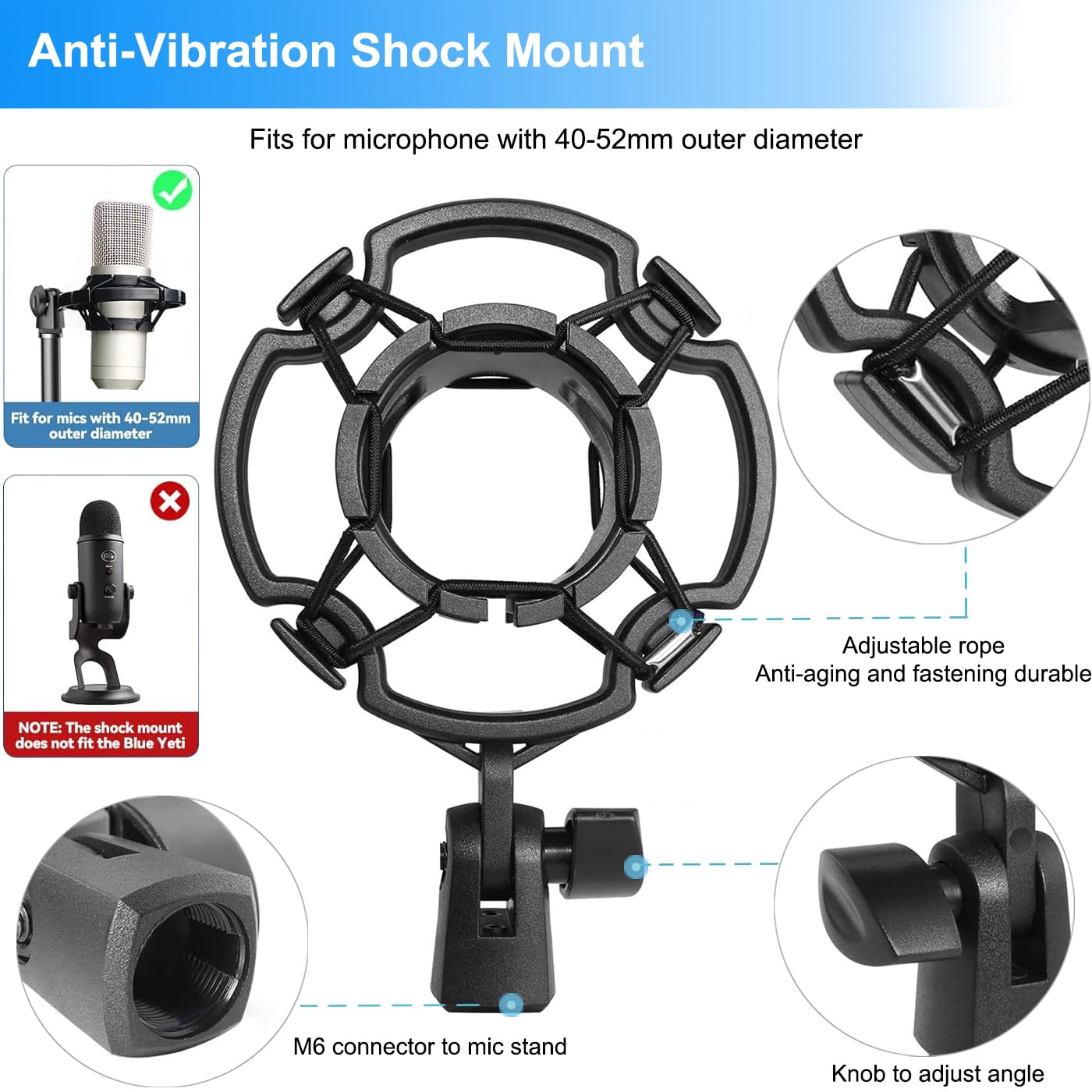 Mic Stand Desk, Table Mic Tripod Desktop Mic Stand Height Adjustable Small Microphone Stand for Desk with Pop Filter Shock Mount Mic Clip 1/4" to 5/8"