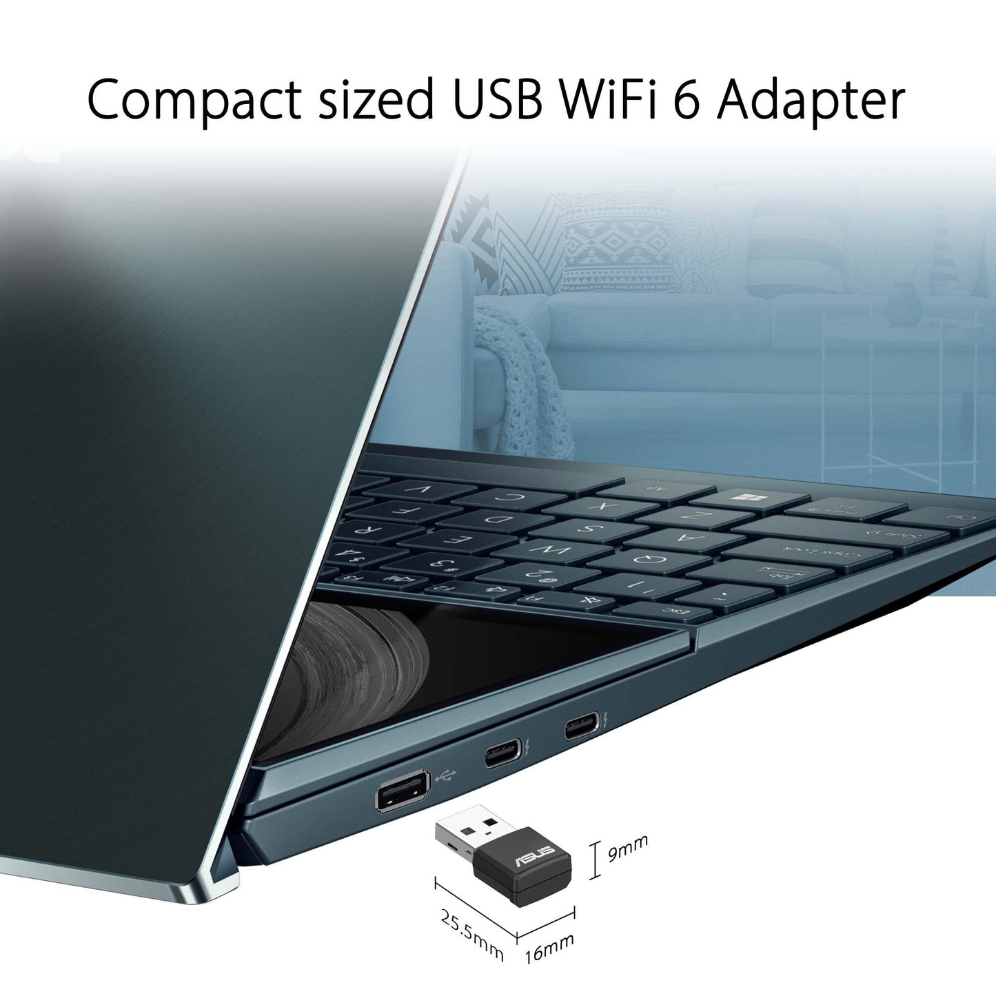 ASUS AX1800 Dual-Band AX1800 WiFi 6 Nano USB Adapter, Plug and Play, WPA3 Network Security, 5GHz Frequency Band, Compatible with Windows® 10 & 11, TAA