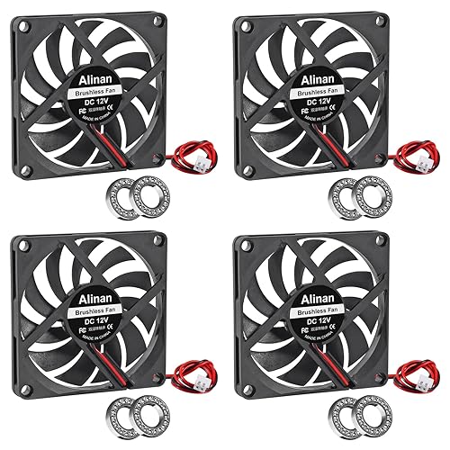 Alinan 4pcs 8010 80mm x 10mm 12V Dual Ball Bearings Brushless Fan 2Pin DC Cooling Exhaust Fan for Radiator DIY Air Exhaust Vent Cooling