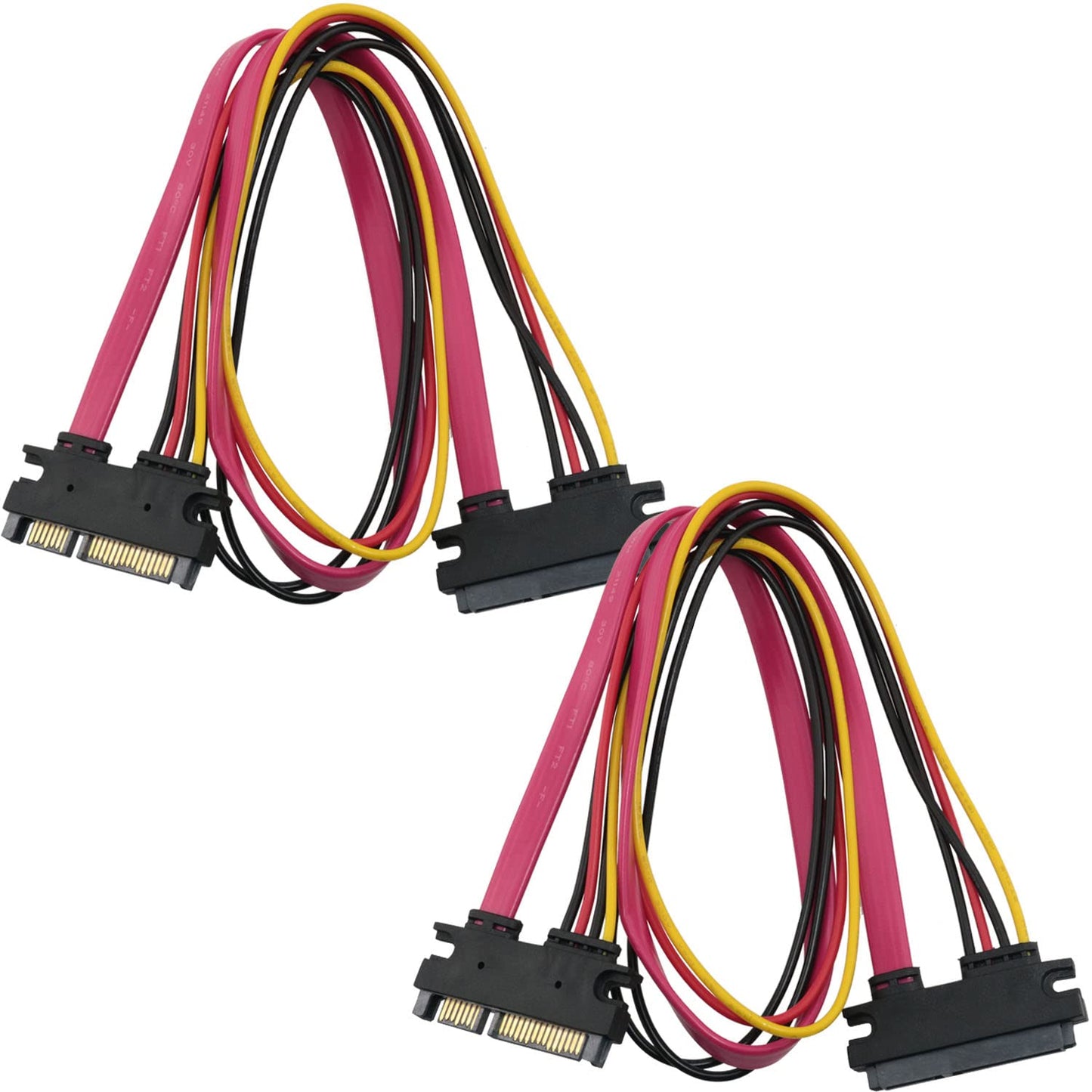 MEETOOT 22-pin Sata Extension Cable 2Sets 50cm SATA 22 Pin (7+15) Male to Female Data and Power Combo Extension Cable Plug Cable for Serial ATA Hard