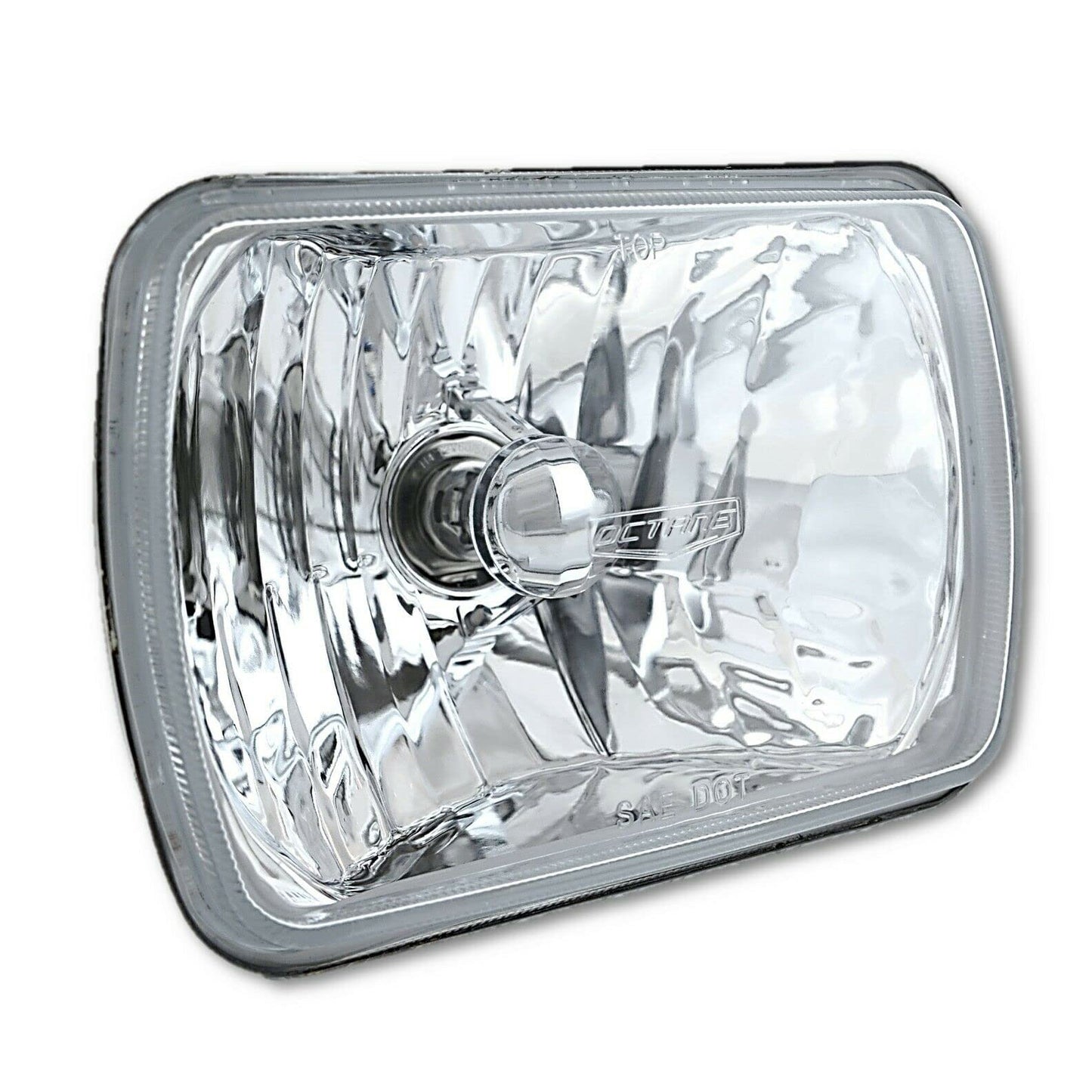 Octane Lighting 7X6 Crystal Clear Glass Lens Metal Headlight H4 Halogen Light Bulb Headlamp Pair