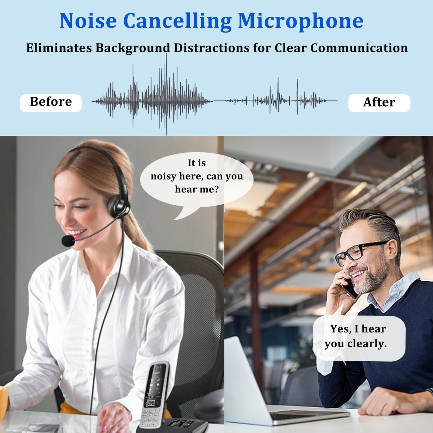 Callez Cordless Phone Headset with Noise Cancelling Mic & Volume Controls, 2.5mm Telephone Headphone Compatible with Panasonic VTech AT&T Cisco SPA
