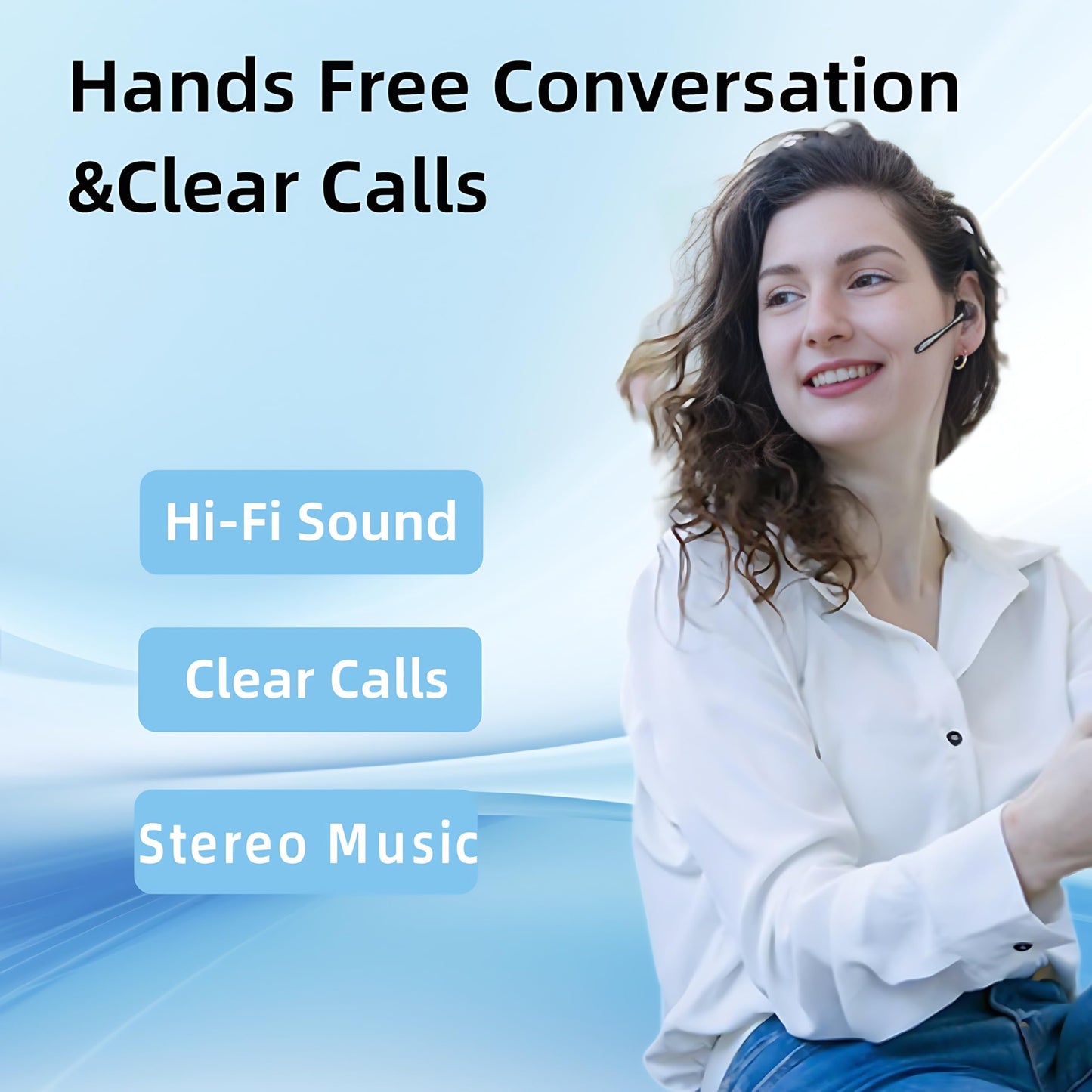 Bluetooth Headset Wireless Earpiece Earbuds with Noise Canceling Microphone 160H Standby Time Hands Free Headphones Single Ear Earphones for IOS