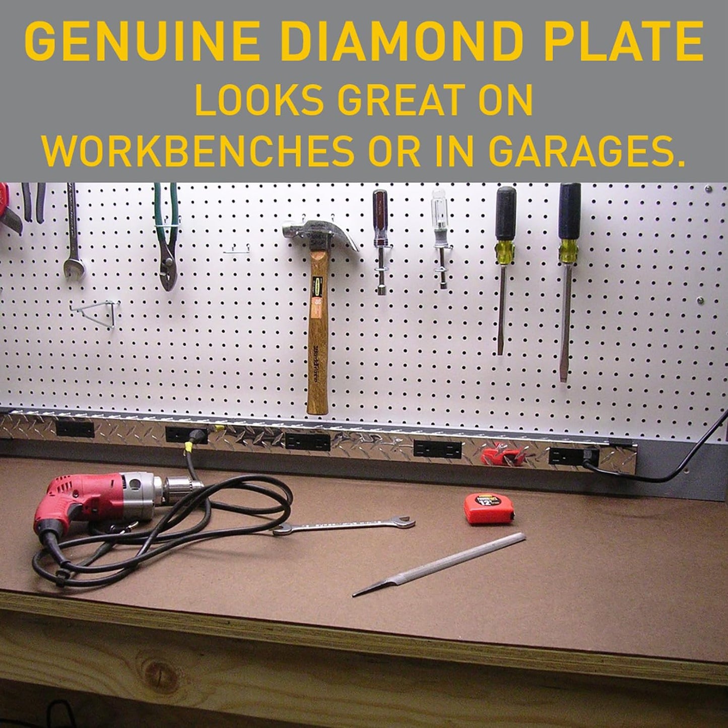 Legrand - Wiremold, 10 Outlet Wall Mount, Under Counter, 4 Foot Wiremold Power Pole with Diamond Plate Power Strip Garage, PM48TC