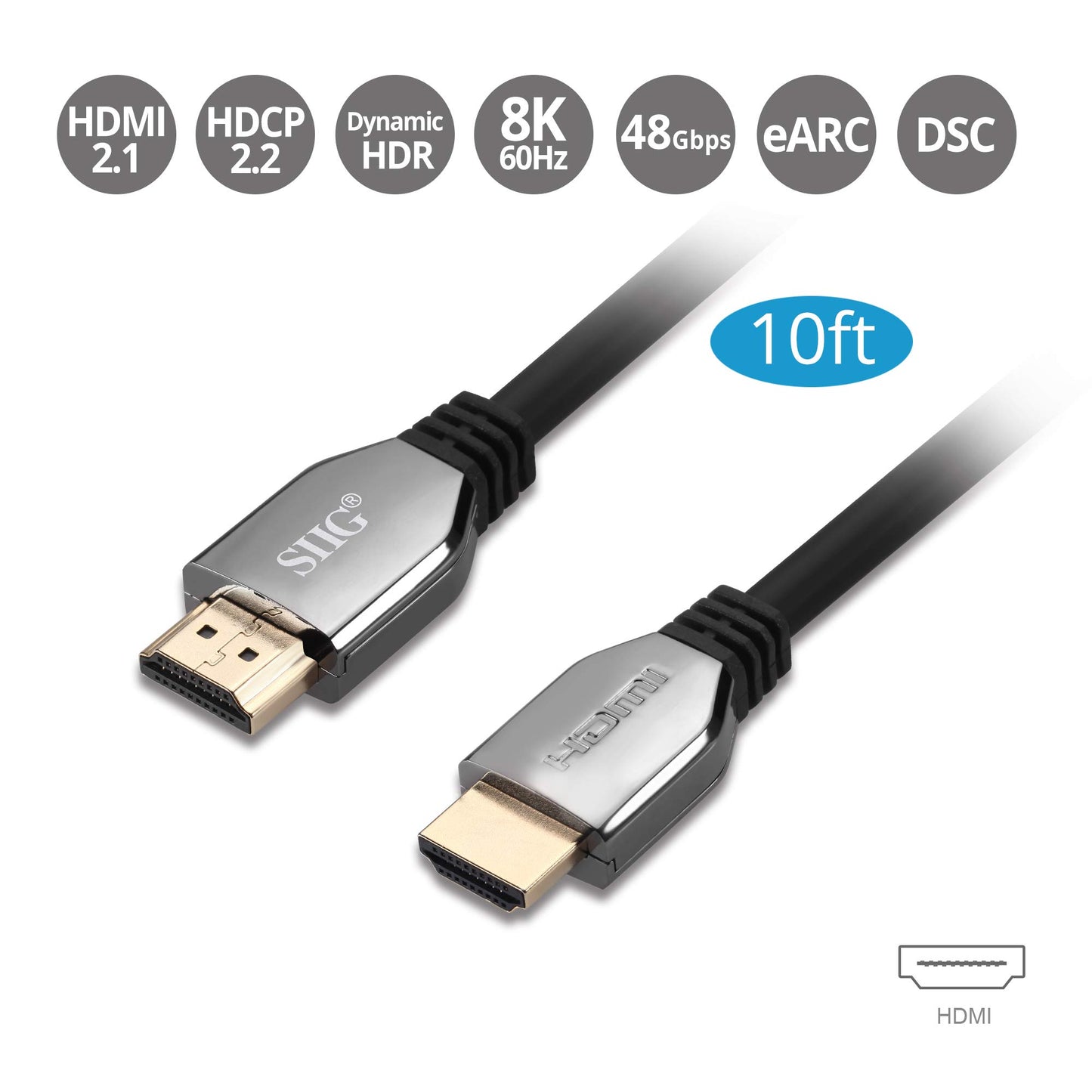 SIIG 8K Ultra High Speed HDMI Cable - 10ft, HDMI 2.1 Cable - 8K,48Gbps,Dynamic HDR,4K/120Hz,eARC, HDCP 2.3 DSC, for PS5, Xbox Series X, RTX 3XXX, RX
