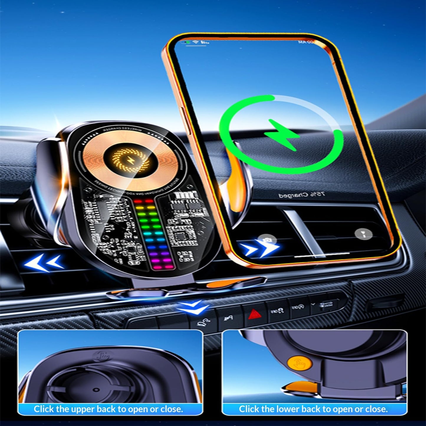 Wireless Car Charger,15W Car Phone Holder Mount?360°Rotation Vent Phone Mount for Car?Car Phone Holder Mount Wireless Charging Universal Compatibility