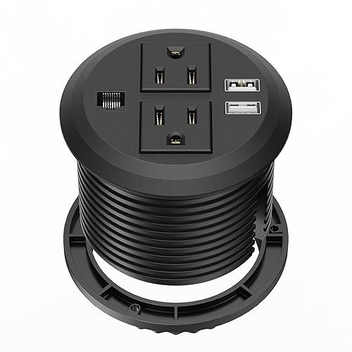 Desktop Power Grommet 3 inch, Desk Power Outlet Socket Recessed Power Strip with 2 AC Outlet & 2 USB Ports for Computer, Table, Kitchen, Office