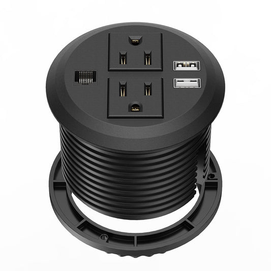 Desktop Power Grommet 3 inch, Desk Power Outlet Socket Recessed Power Strip with 2 AC Outlet & 2 USB Ports for Computer, Table, Kitchen, Office