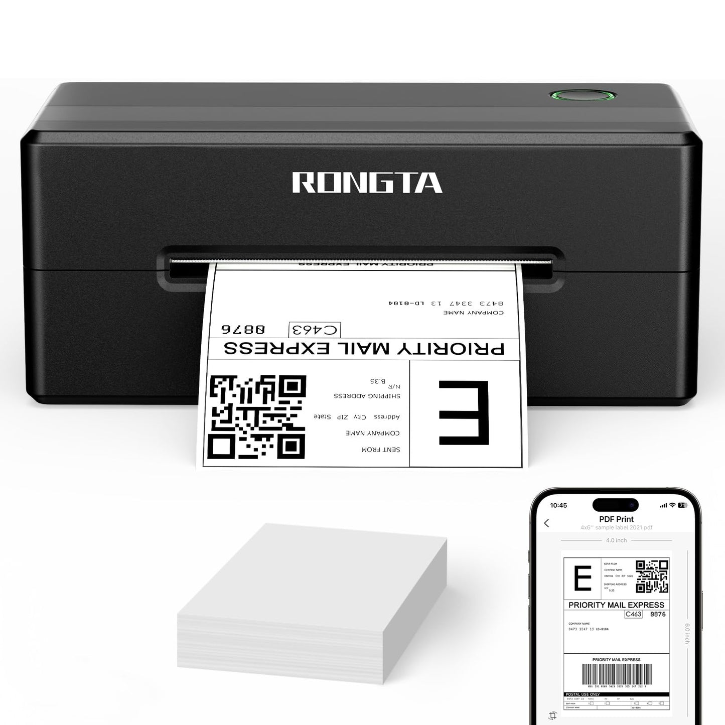 Rongta 4x6 Bluetooth Thermal Shipping Label Printer, Wireless Shipping Label Maker for Amazon FBA, Ebay, Shopify, FedEx | Compatible