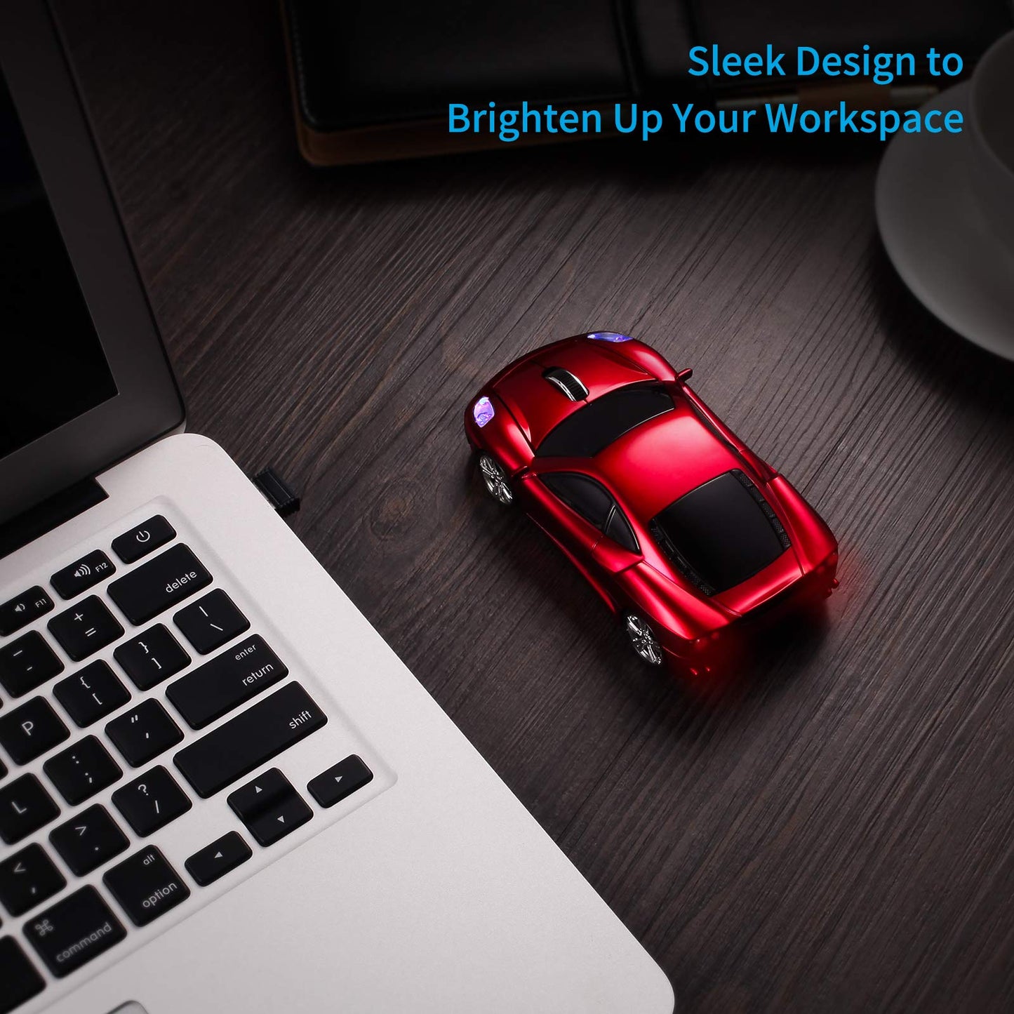 BKLNOG Sports Car Computer Mouse [Updated] with LED Headlights, 1600 DPI 2.4 GHz Wireless Mouse for PC & Mac, Red