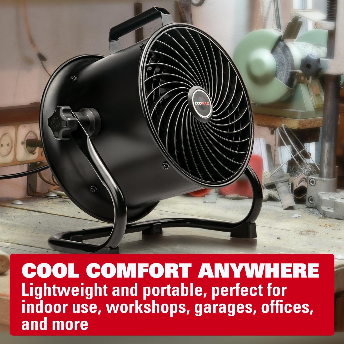 ECOMAX Drum Fan, 10 Inch High Velocity Industrial Shop Fan, Ultra-Quiet