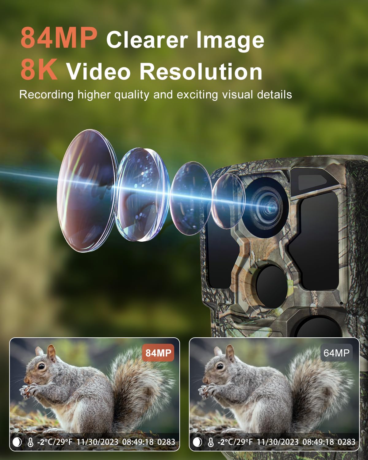 KJK Trail Camera WiFi 8K 84MP with 64GB Memory Card, Game Camera with Night Vision, 0.05s Trigger Motion Activated, IP67 Waterproof 130°Wide-Angle