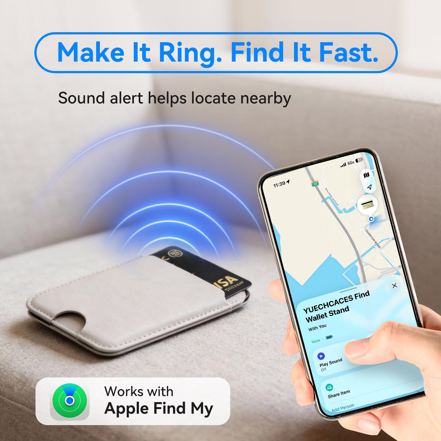 YUECHCASES MagSafe Wallet with Apple Find My (Apple MFi Certified), Adjustable Stand Card Holder, RFID Blocking Magnetic Wallet, Compatible