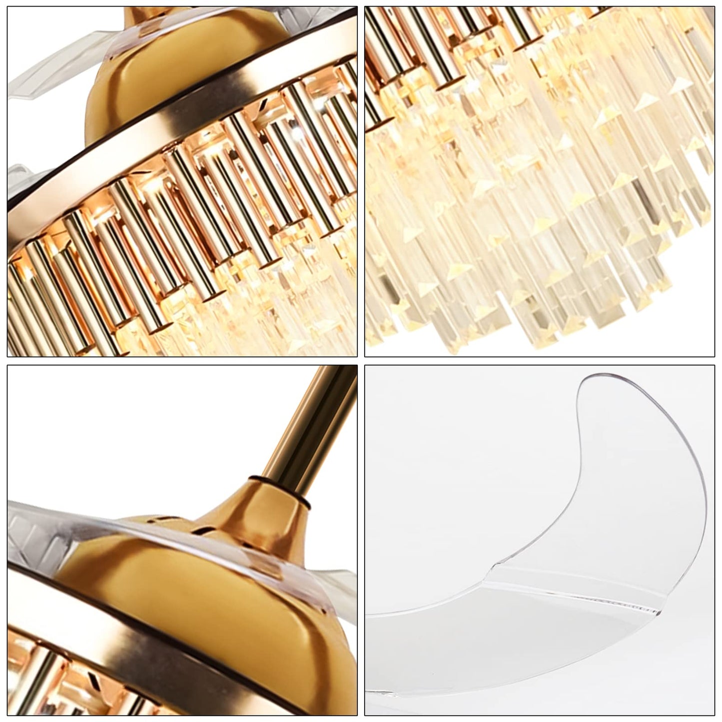ONELLH Crystal Ceiling Fans Chandelier Indoor with LED Light 3 Colors Gold Fandelier with Retractable Blades 3 Speeds for Living Room Bedroom