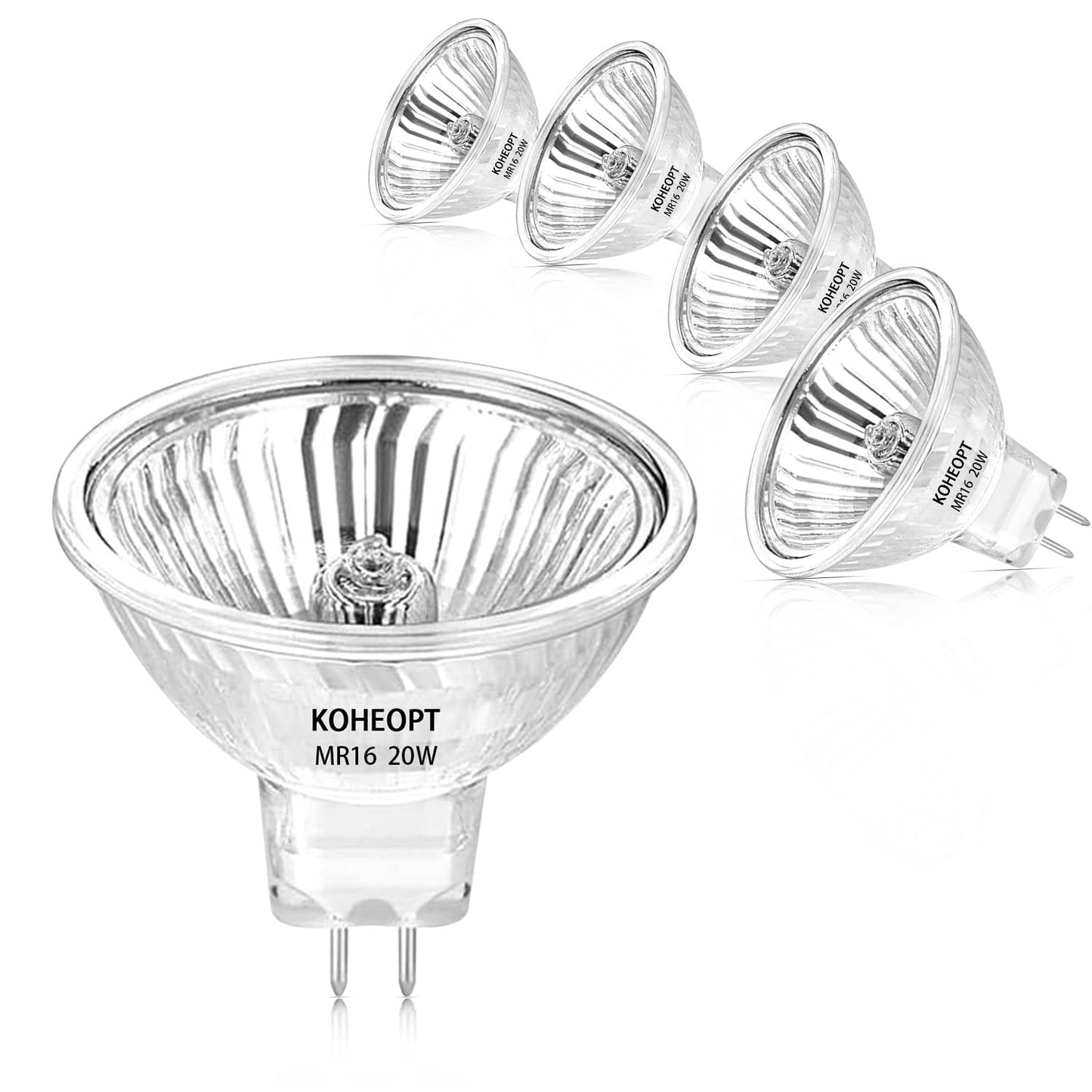 KOHEOPT MR16 20W Halogen Light Bulbs 2 pin,12V Durable 4 Packs High Output GU5.3 Base for Landscape Lights, Track Lights, Desk Lamps, Dimmable, 2700K