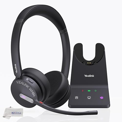 Yealink WH64 Wireless DECT Headset & Bluetooth MS Duo, Teams & Zoom Compatible, Acoustic Shield 2.0, 3-Mic Noise Cancellation, All-Day Comfort, Plug…