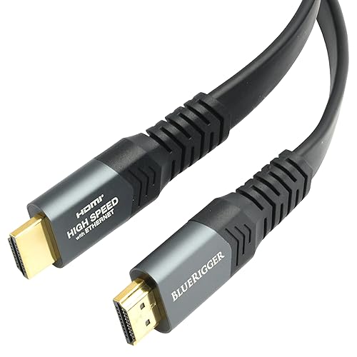 BlueRigger 4K Flat HDMI Cable (20FT) - (4K 60Hz, Ultra HD, 18Gbps High Speed, HDR 10+, Wall Mount Slim HDMI Cord, eARC, Dolby Vision & Atmos)