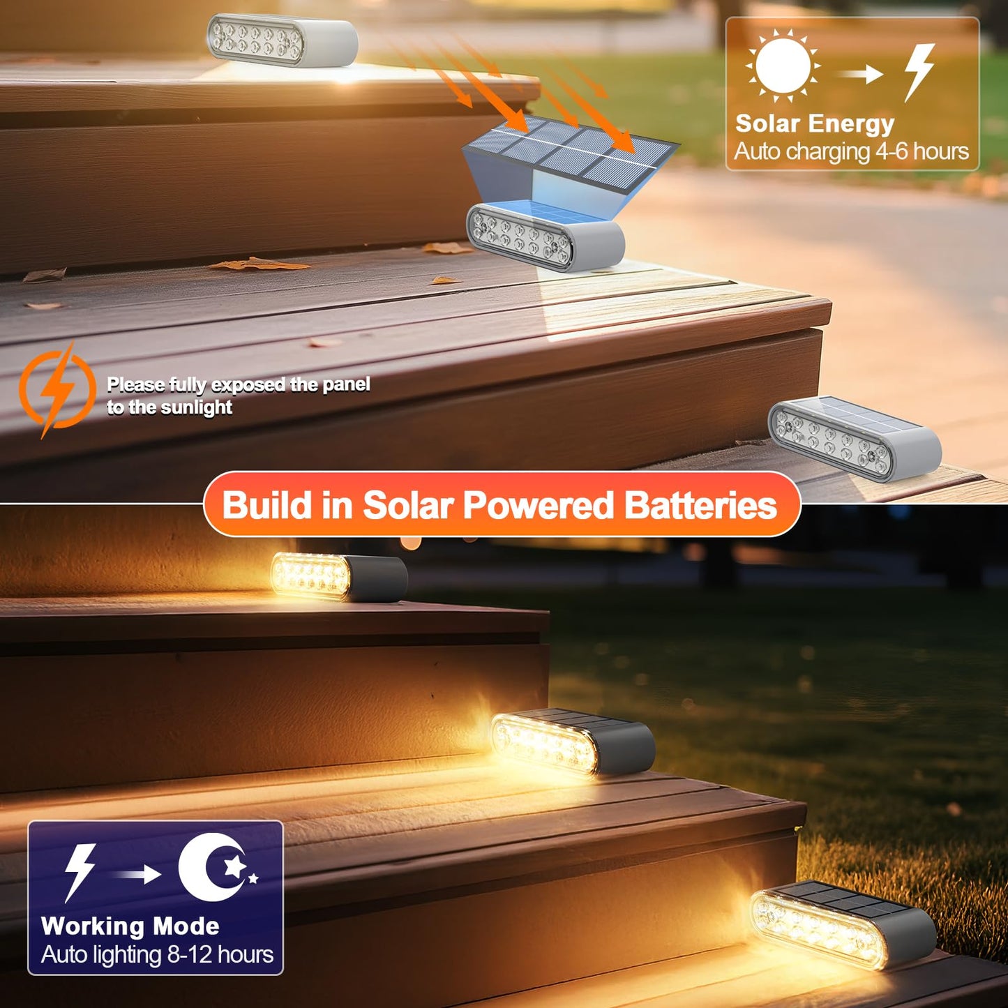 Solar Step Lights Outdoor Waterproof, 8 Pack Solar Stair Lights Outdoor IP67, 14 LED Warm 3000K Outdoor Step Lights, Solar Powered Lighting for Steps